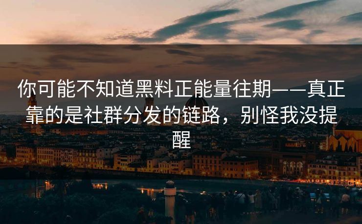 你可能不知道黑料正能量往期——真正靠的是社群分发的链路，别怪我没提醒